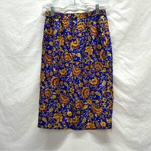Stunning Vintage Korean Silk Pencil Skirt Blue Gold Never Worn Size S